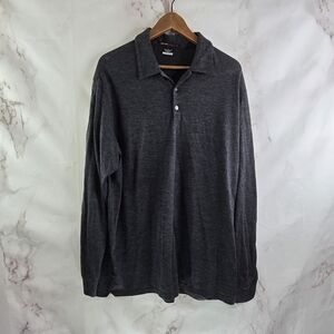Nike Tiger Woods Shirt Mens Large Gray Merino Wool Polo Long Sleeve Argyle